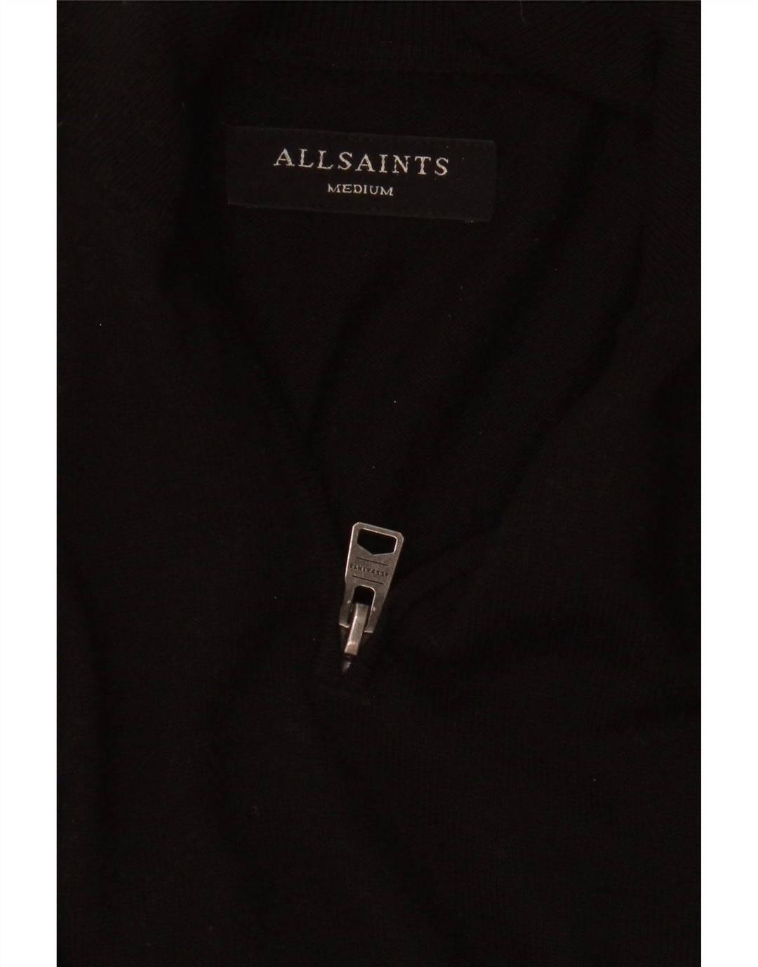 All Saints Jersey con cuello y cremallera para hombre, color negro mediano
