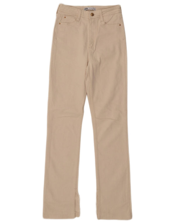 Zara Jeans Rectos De Tiro Alto Para Mujer EU 34 2XS W24 L31 Algodón Beige