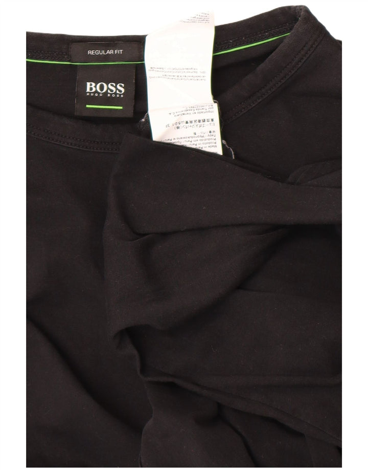 HUGO BOSS Hombre Regular Fit Top Manga Larga Pequeño Algodón Negro