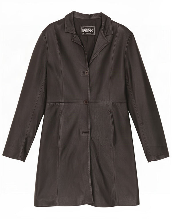 Vintage mujer cuero abrigo Reino Unido 14 grande negro