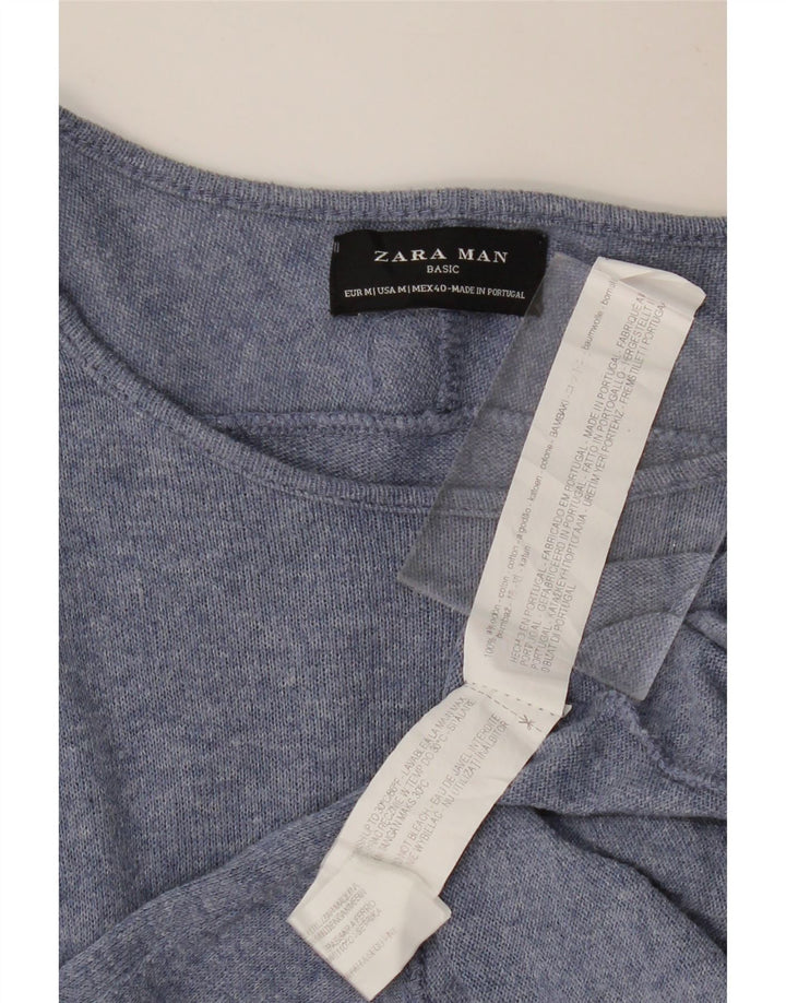 ZARA Hombre Top Manga Larga Algodón Azul Medio