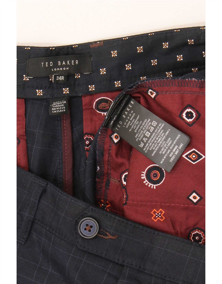 Pantalones de traje ajustados para hombre de Ted Baker W34 L31 Poliéster a cuadros azul marino