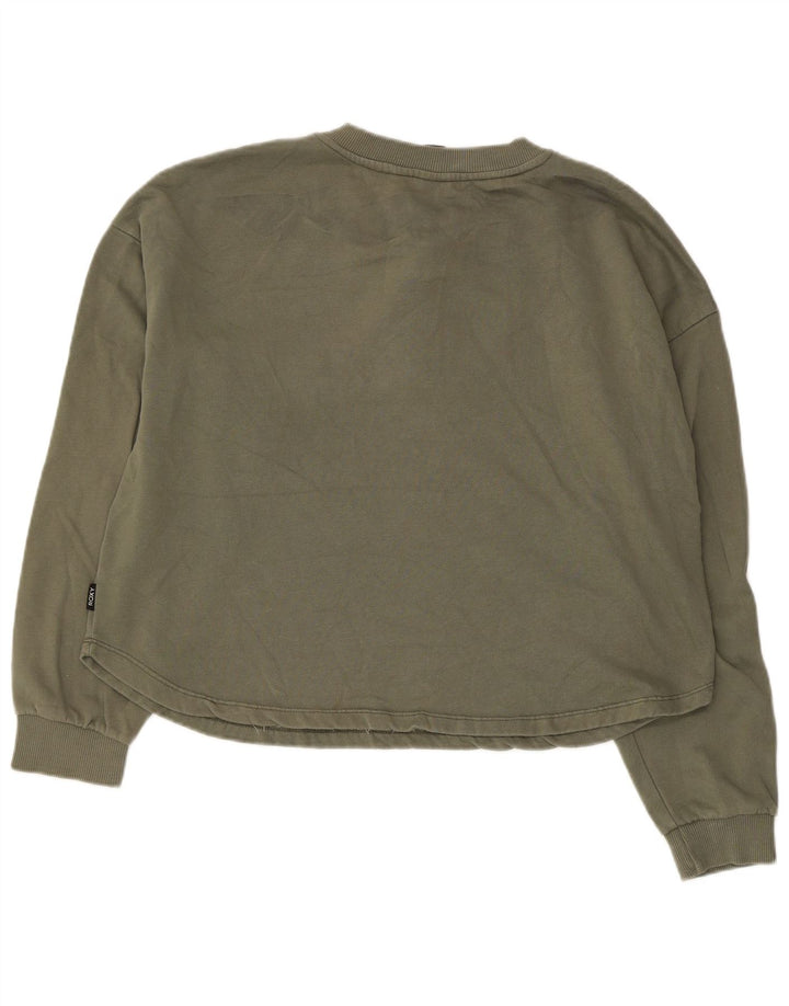Roxy Mujer Botón Cuello Sudadera Jumper UK 46 Grande Caqui Algodón