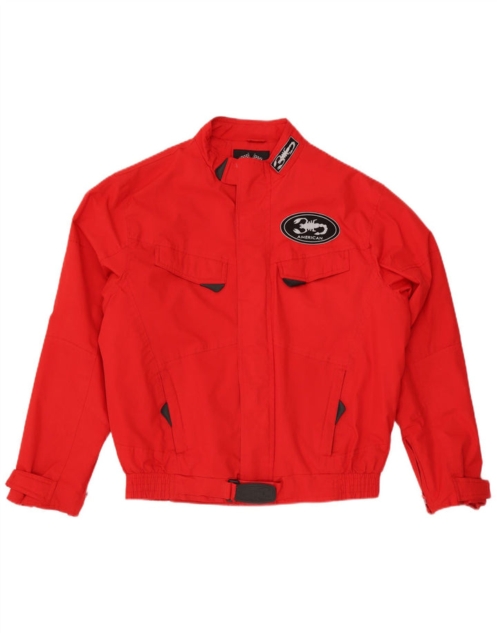 Vintage hombres gráfico Racer chaqueta Reino Unido 40 poliéster rojo grande