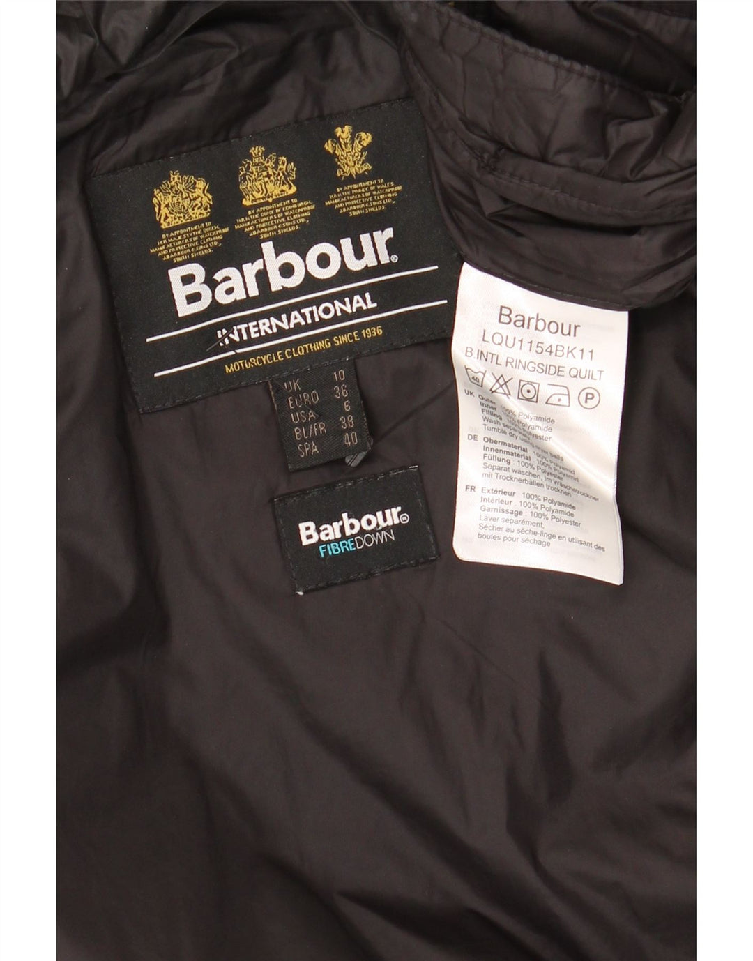 BARBOUR Chaqueta acolchada con capucha para mujer UK 10 Small Poliamida negra