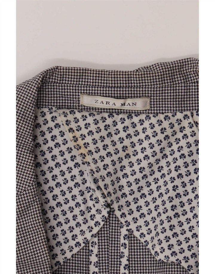 Zara Chaqueta tipo blazer de 2 botones para hombre Reino Unido 40 Grande Gris Pata de gallo Algodón