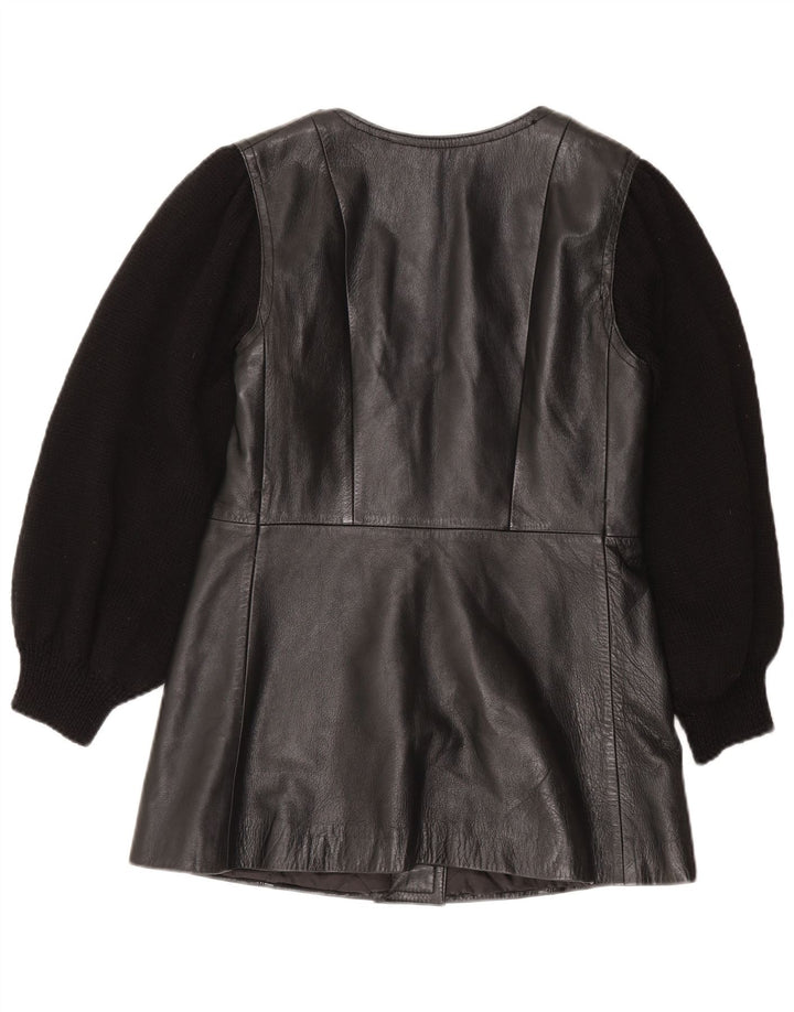 Vintage mujer chaqueta de cuero Reino Unido 12 Medio Negro