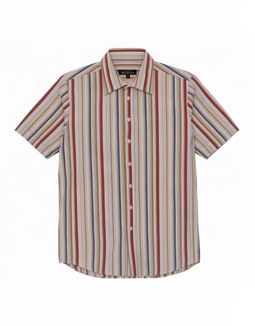 Ben Sherman Camisa de manga corta para hombre de algodón a rayas multicolor mediana