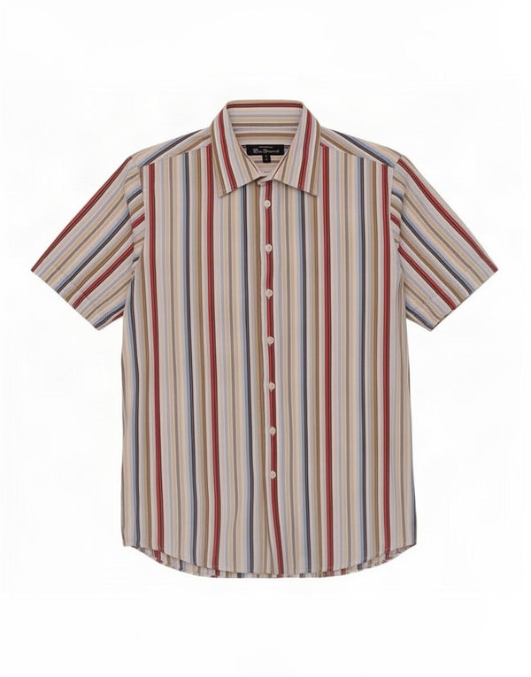 Ben Sherman Mens Short Sleeve Shirt Medium Multicoloured Striped Cotton