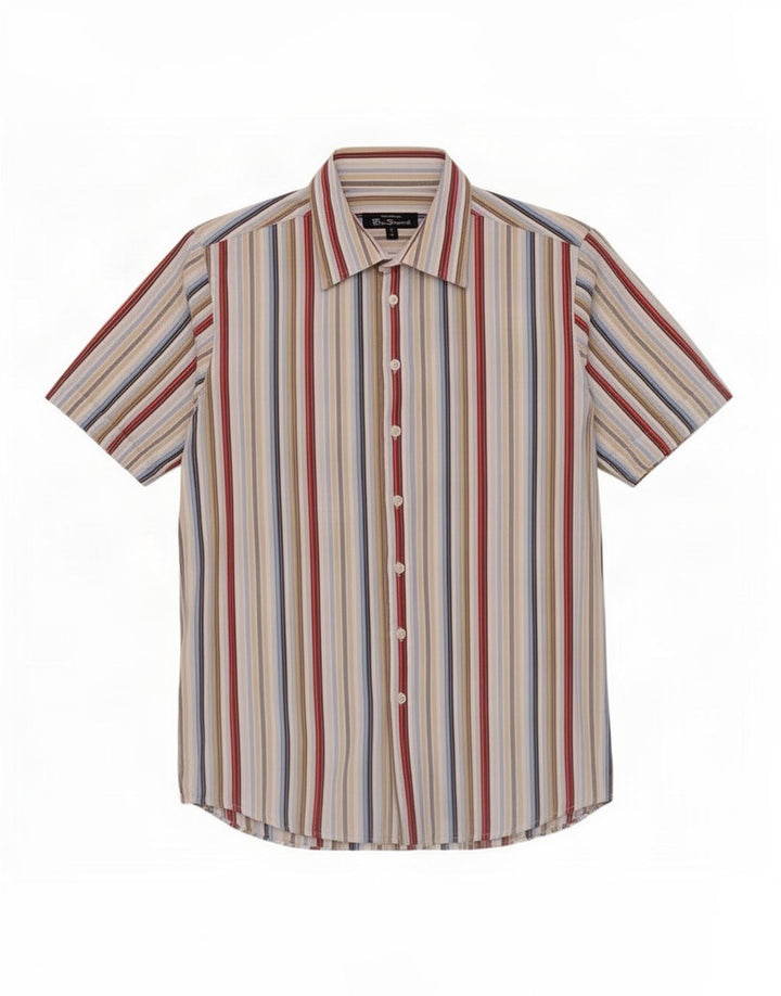 Ben Sherman Camisa de manga corta para hombre de algodón a rayas multicolor mediana