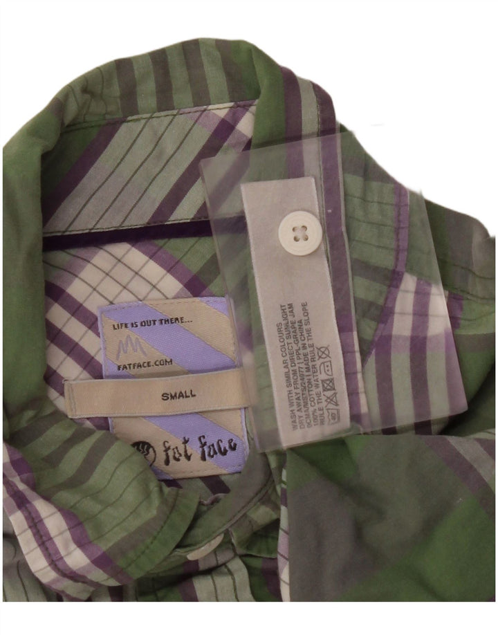 FAT FACE Camisa de manga corta para hombre de algodón a cuadros verdes pequeños