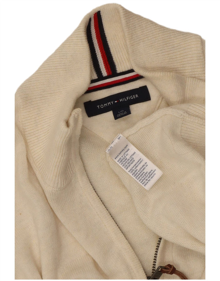 TOMMY HILFIGER Jersey con cuello y cremallera para hombre, talla grande, de algodón blanco roto