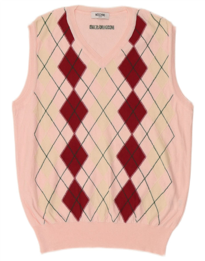 Moschino - Camiseta sin mangas para mujer, talla 40, talla grande, algodón rosa Argyle/Diamond