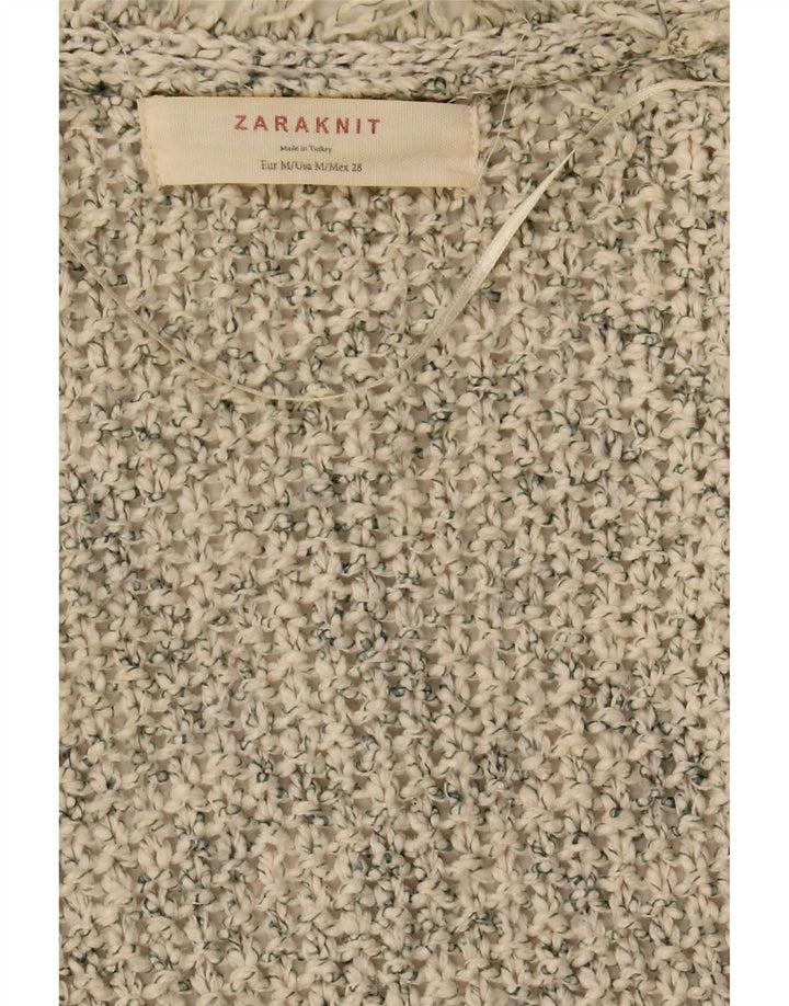Zara Mujer Cárdigan Abierto Suéter UK 44 Medio Beige Moteado