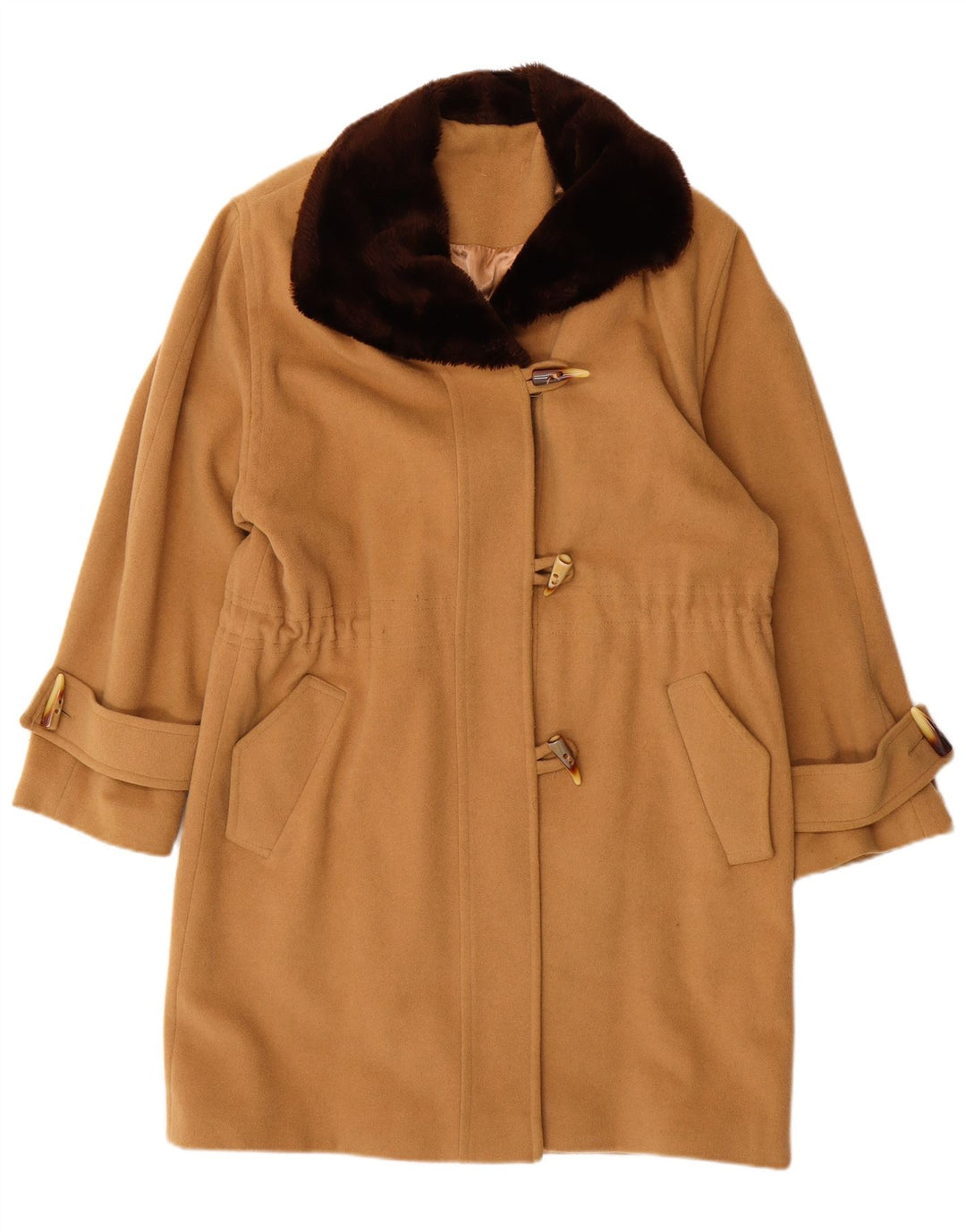 VINTAGE Mujer Duffle Coat Reino Unido 14 Lana Beige Mediana