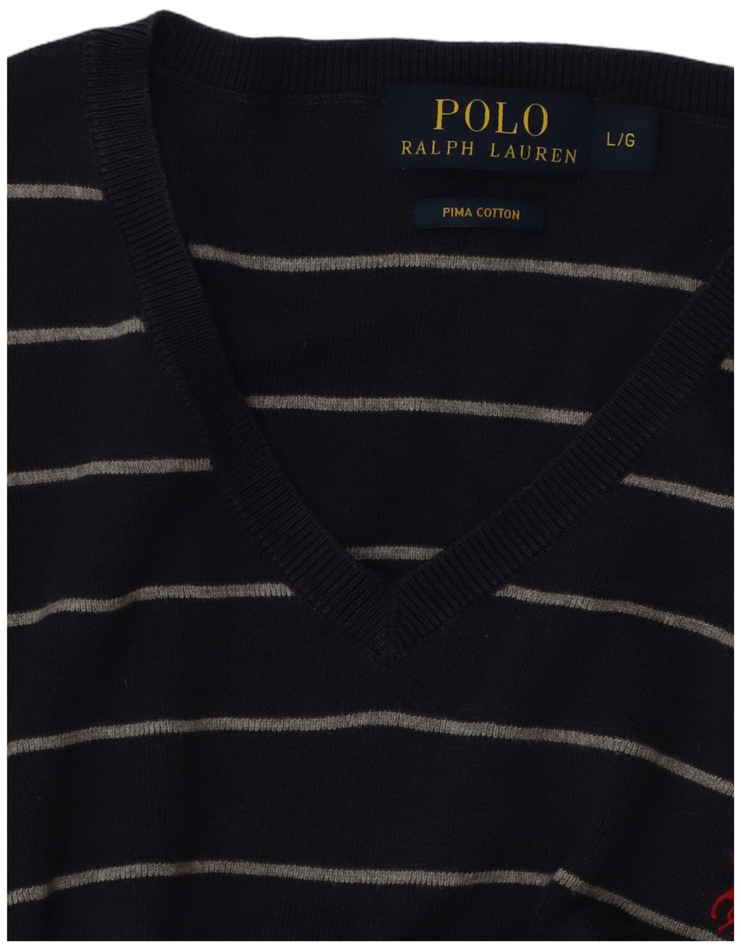 POLO RALPH LAUREN Jersey con cuello en V para hombre Suéter grande azul marino a rayas