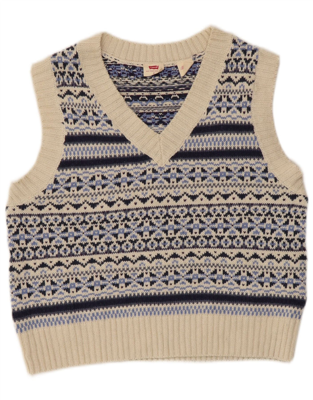 Levi's Crop Vest Camiseta sin mangas para mujer Reino Unido 12 Algodón Fair Isle azul medio