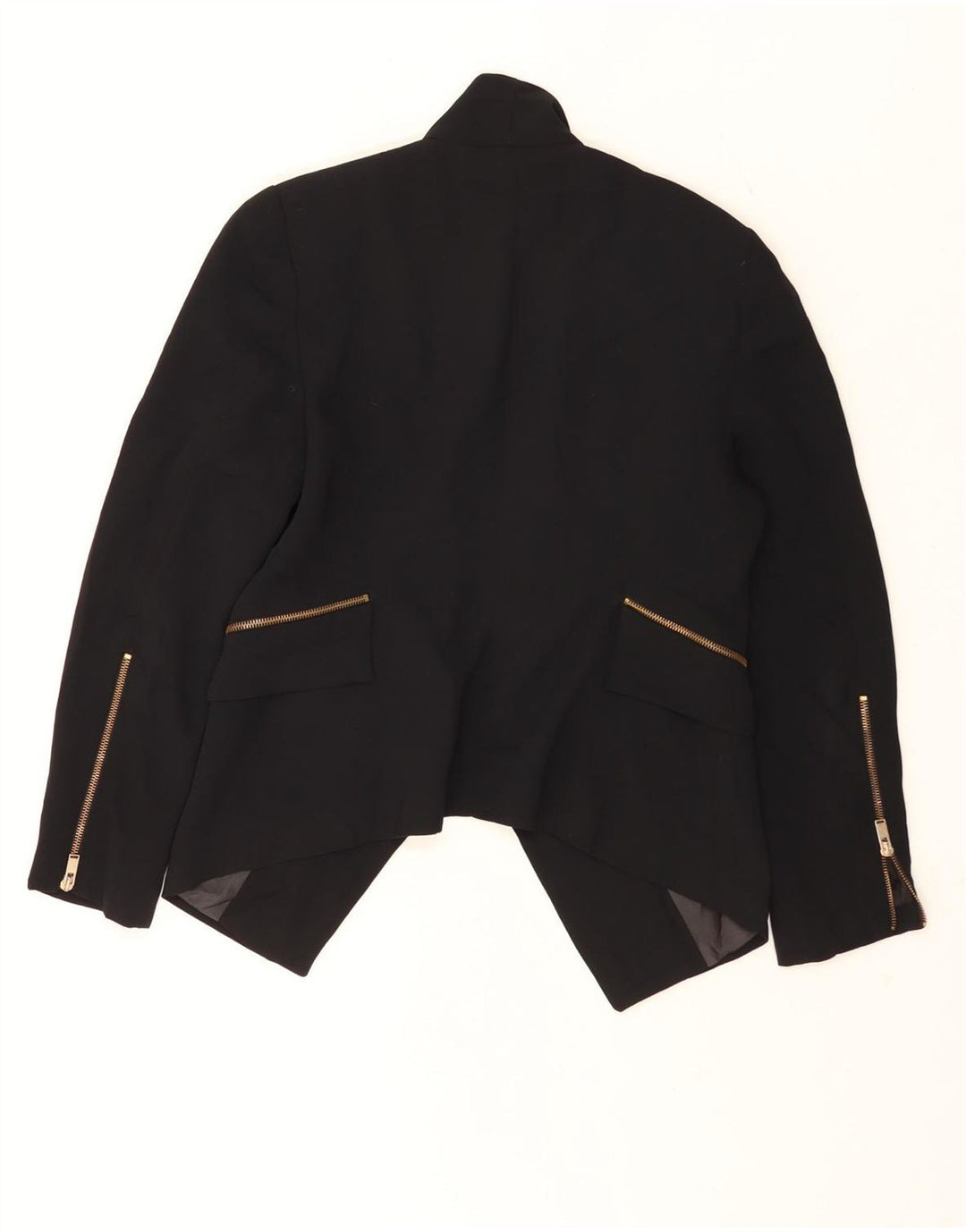 Zara Chaqueta Americana Abierta Asimétrica para Mujer UK 46 Grande Poliéster Negro
