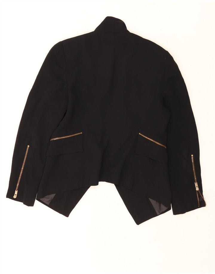 Zara Chaqueta Americana Abierta Asimétrica para Mujer UK 46 Grande Poliéster Negro