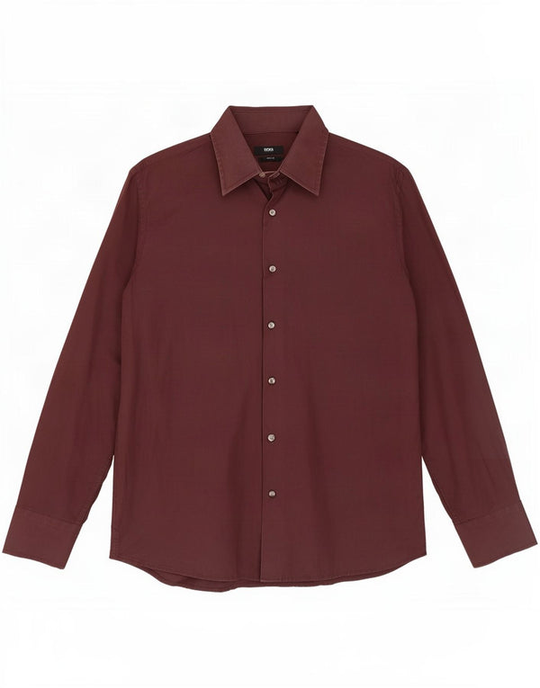Hugo Boss Camisa para hombre Talla 42 16 1/2 Grande Borgoña Algodón Clásico