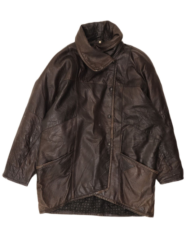Vintage Womens Oversized Leather Jacket EU 44 XL Brown Leather
