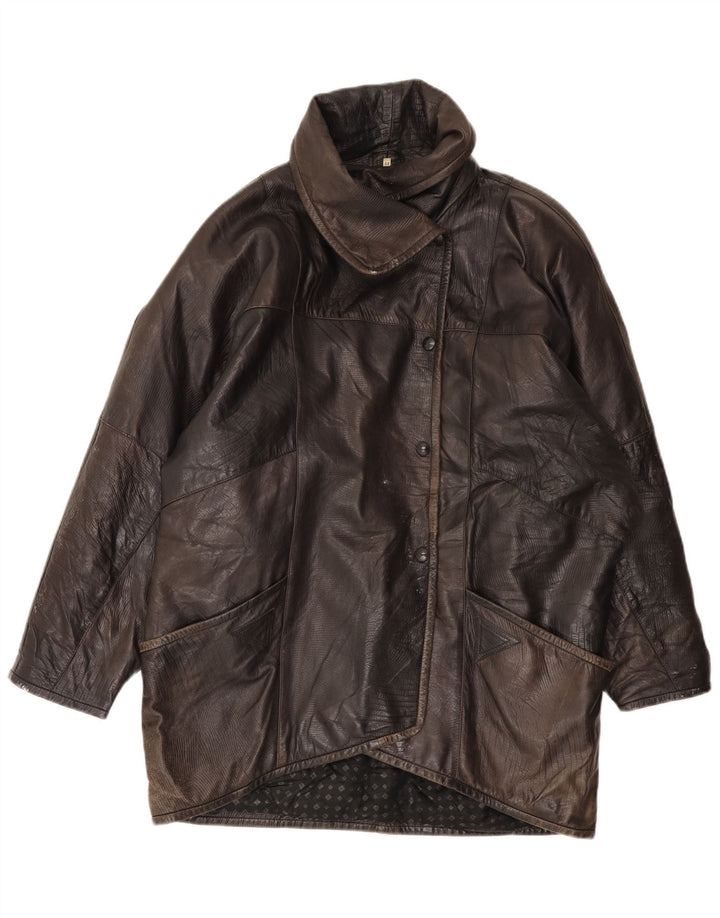 Vintage Womens Oversized Leather Jacket EU 44 XL Brown Leather