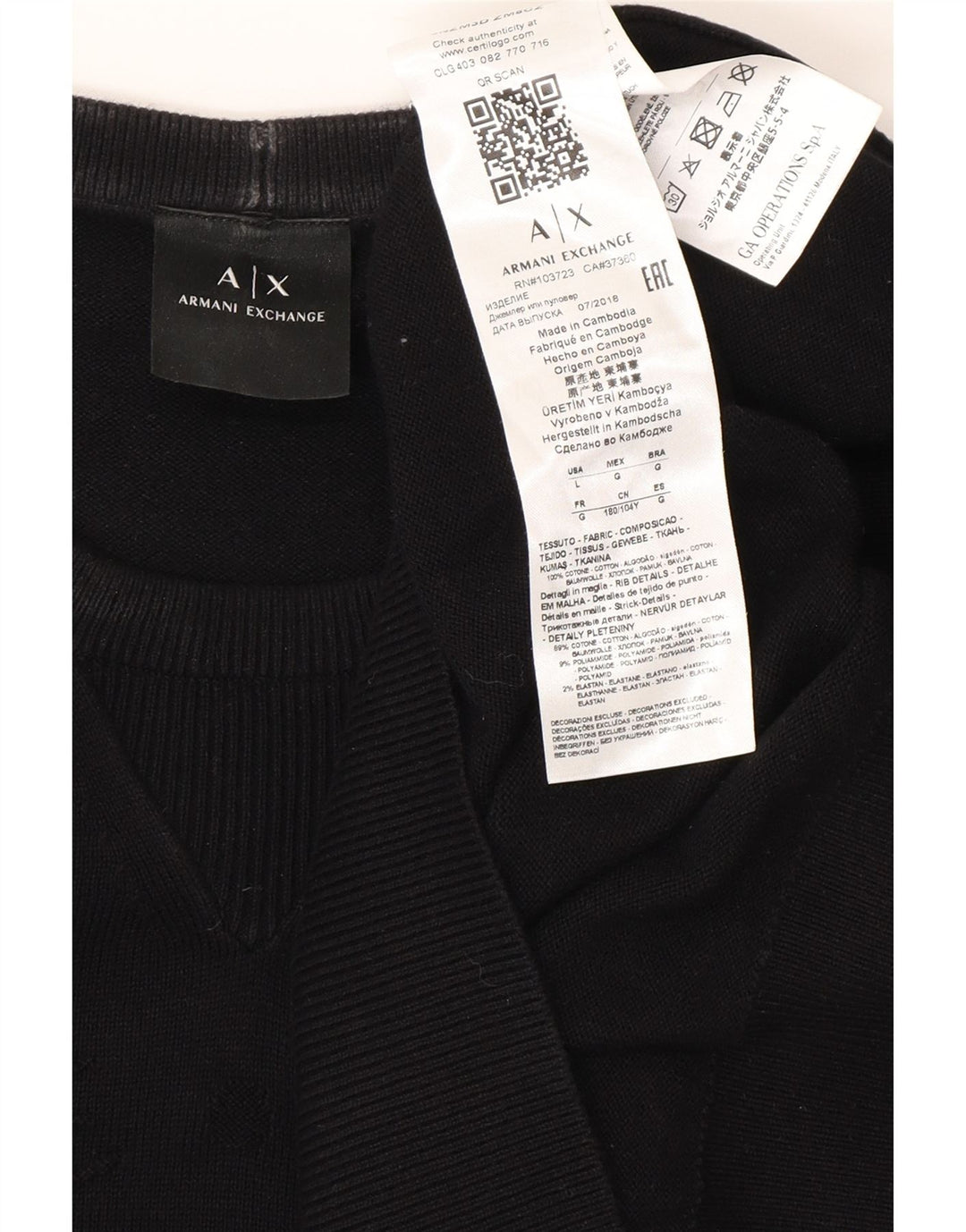 ARMANI EXCHANGE Jersey con cuello redondo y gráfico para hombre, talla grande, algodón negro