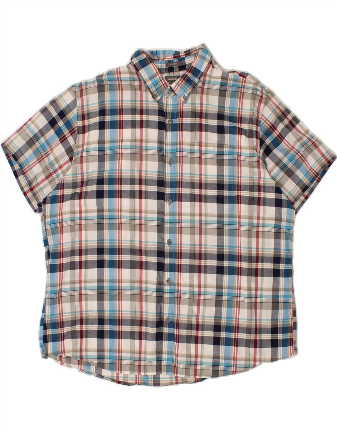 EDDIE BAUER Mens Classic Fit Short Sleeve Shirt 2XL Multicoloured Check Vintage Eddie Bauer and Second-Hand Eddie Bauer from Messina Hembry 