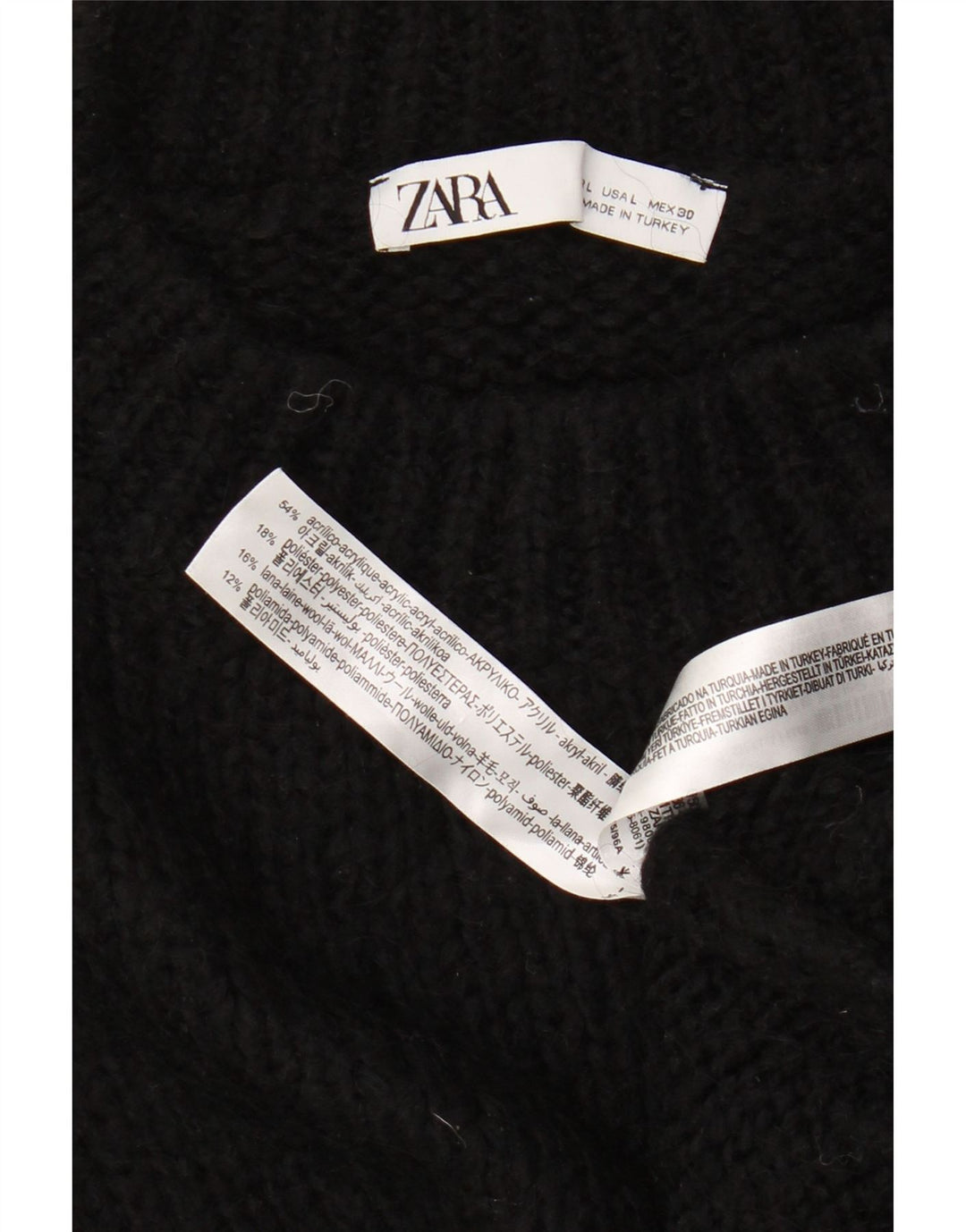 Zara Suéter tipo jersey con cuello redondo y manga 3/4 de gran tamaño para mujer UK 46 Large Black