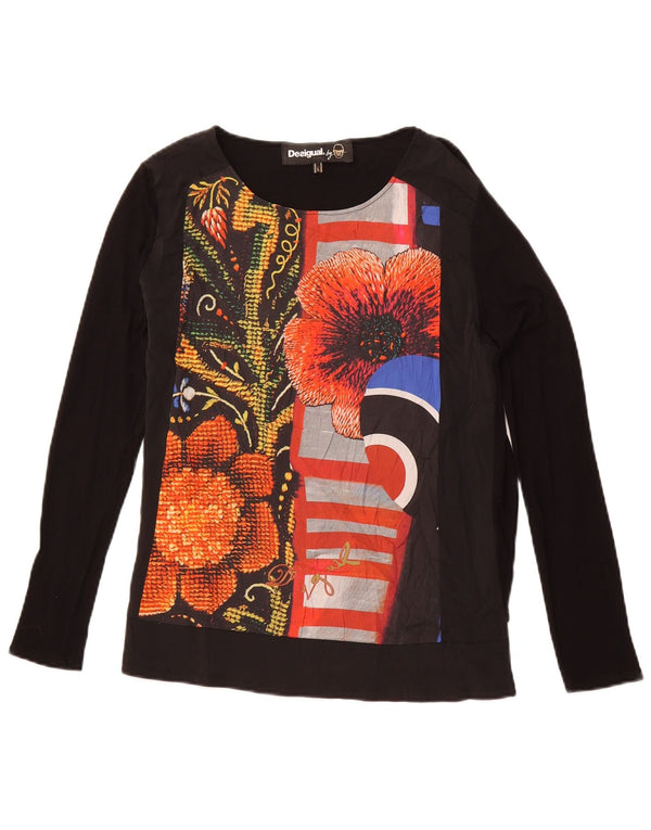DESIGUAL Top gráfico para mujer de manga larga UK 44 Grande Viscosa floral negra