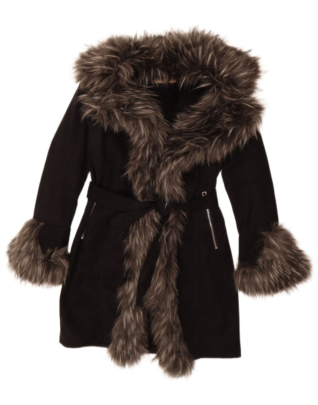 Vintage mujer Sherpa abrigo EU 36 pequeño acrílico negro