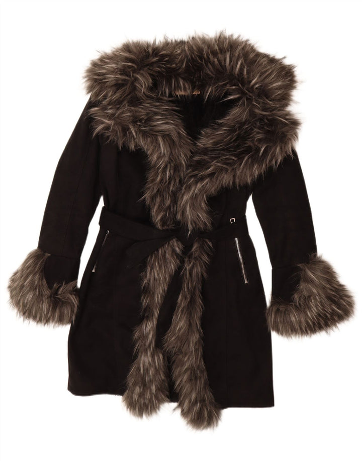 Vintage mujer Sherpa abrigo EU 36 pequeño acrílico negro