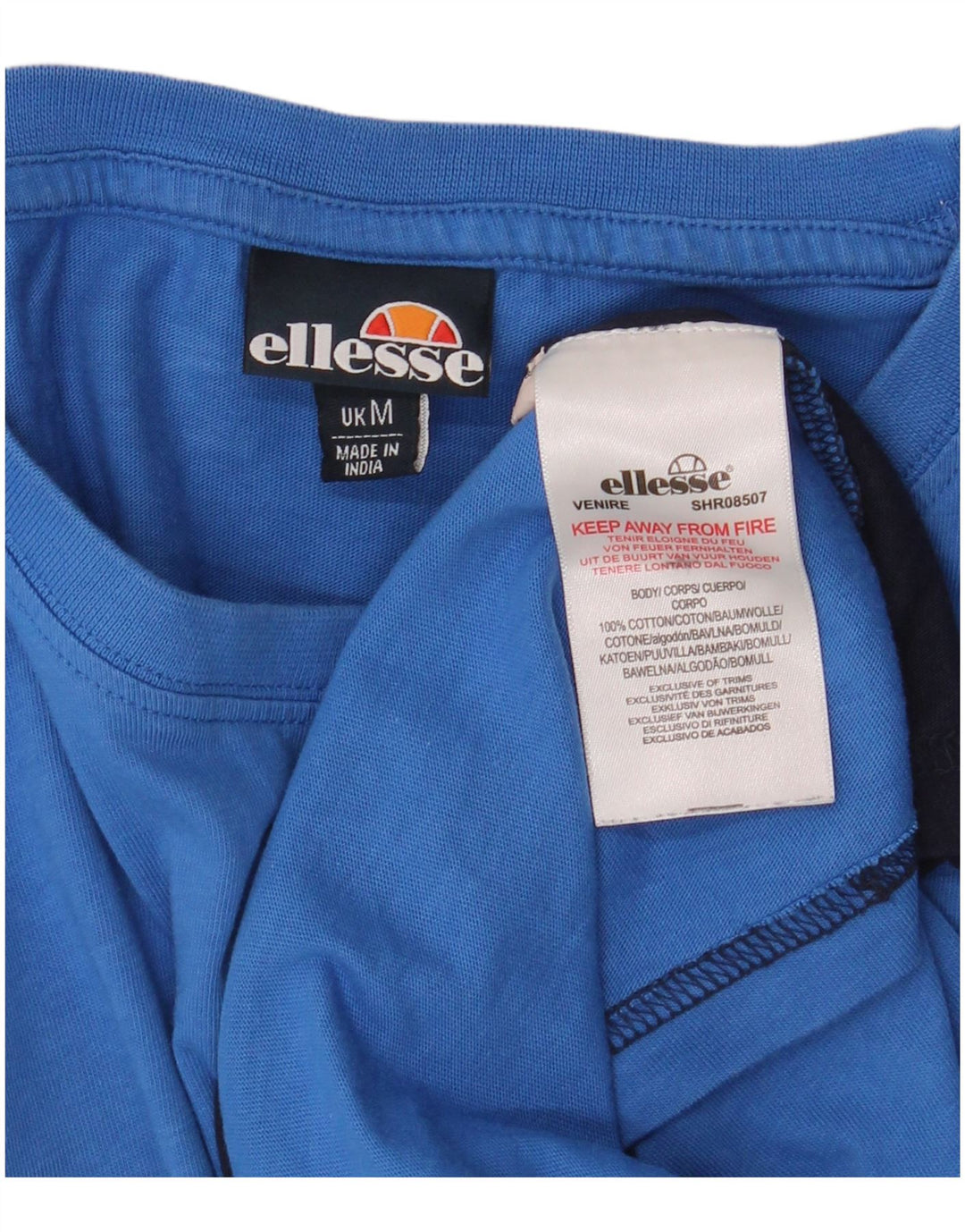 Ellesse Hombre Camiseta Top Medium Azul Marino Colorblock Algodón