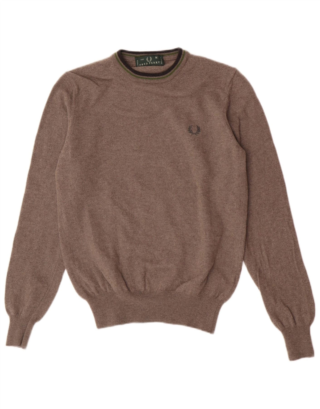 Fred Perry Jersey De Cuello Redondo Para Mujer UK 42 Lana Marrón Medio