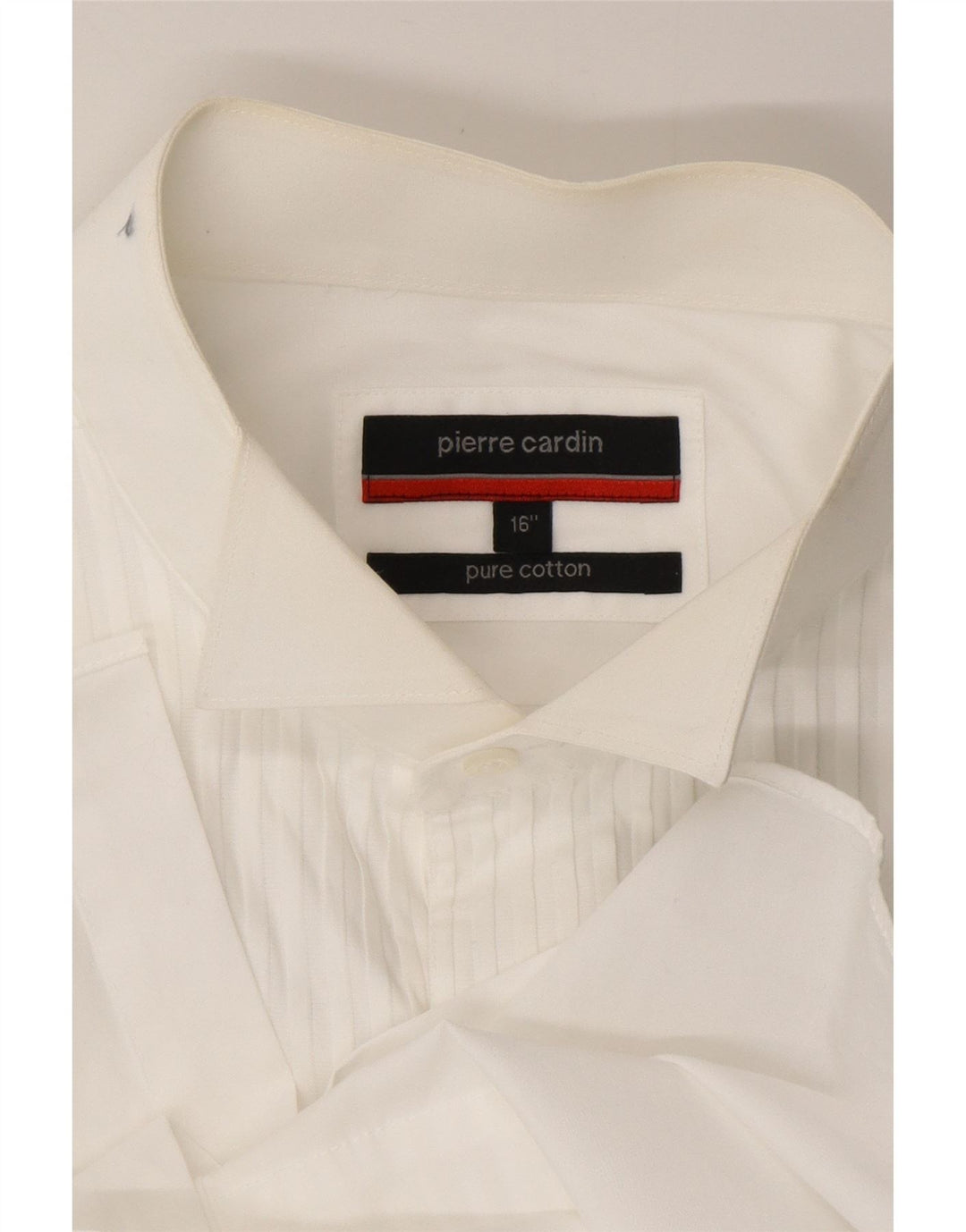 PIERRE CARDIN Camisa formal para hombre Talla 16 Algodón a rayas blancas grandes
