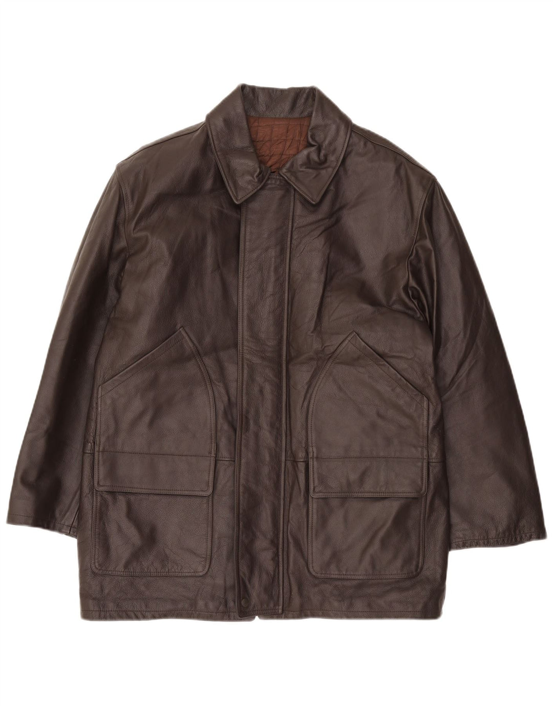 Abrigo de cuero VINTAGE para niños 15-16 años XL cuero marrón