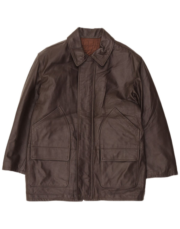 Abrigo de cuero VINTAGE para niños 15-16 años XL cuero marrón