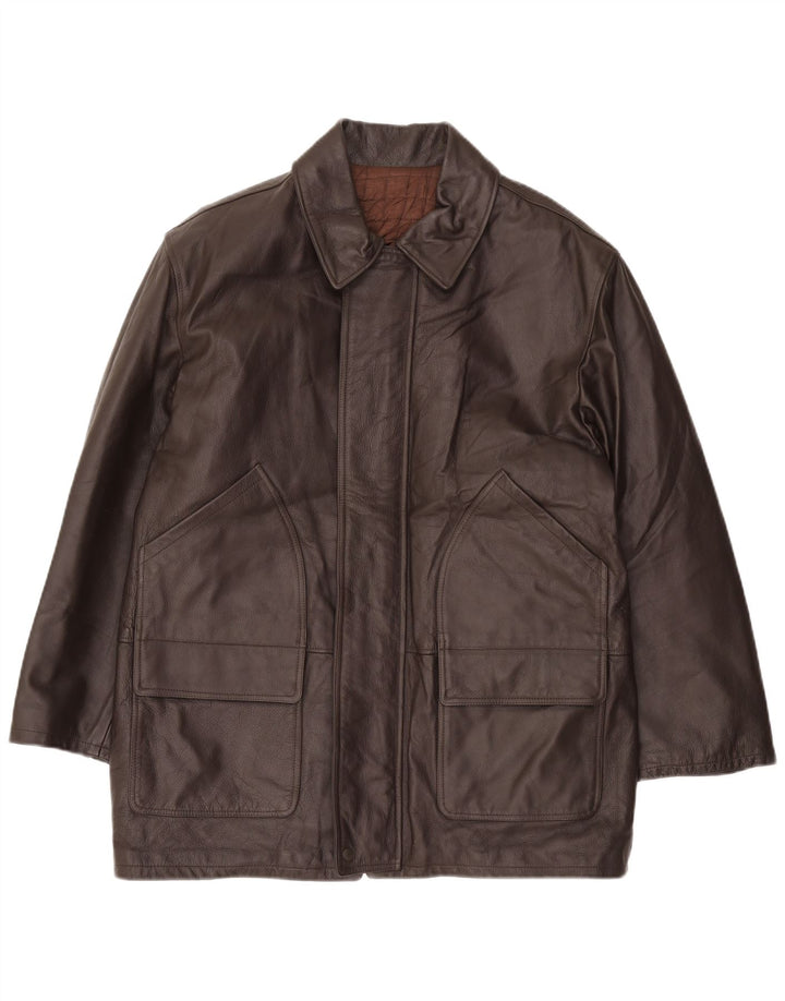 Abrigo de cuero VINTAGE para niños 15-16 años XL cuero marrón