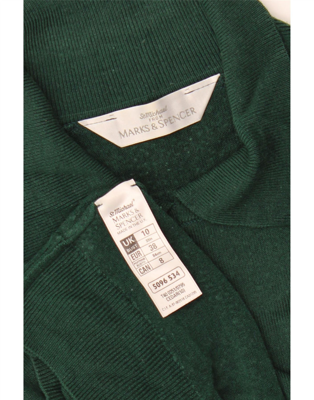 MARKS & SPENCER Suéter tipo jersey con cuello polo para mujer Reino Unido 10 Pequeño Acrílico verde