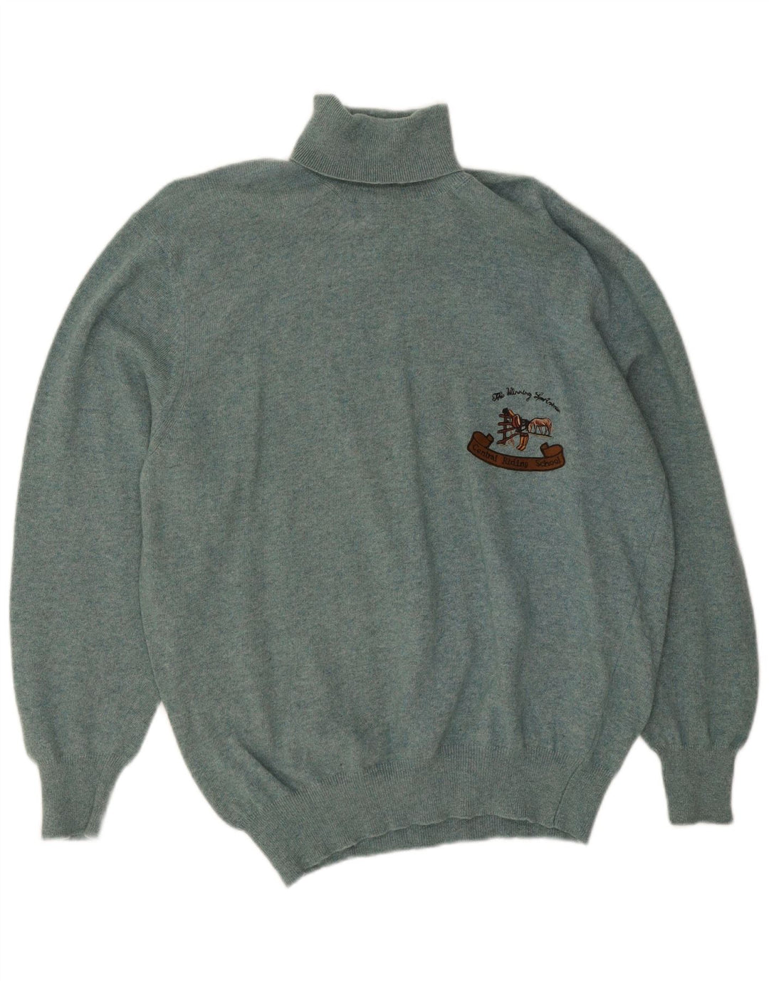 Vintage hombres rollo cuello jersey suéter grande verde