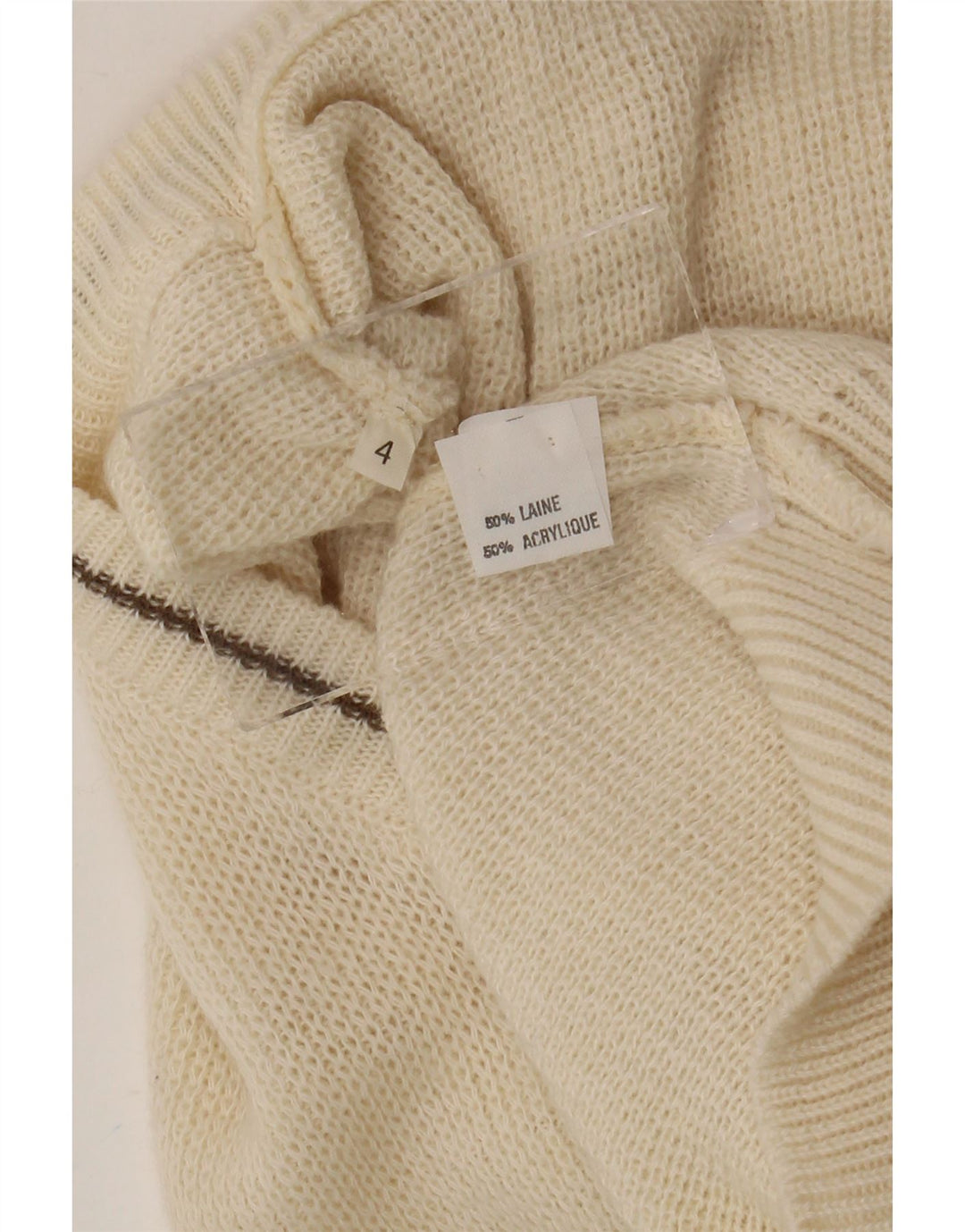 Vintage hombres V-cuello jumper suéter grande blanco Fair Isle lana