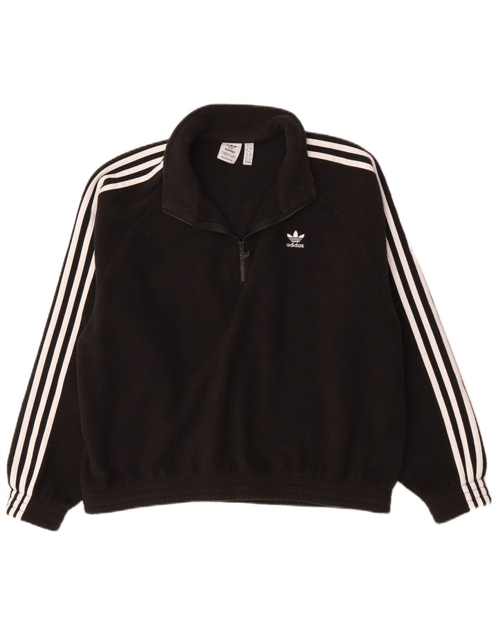 Adidas - Jersey de forro polar extragrande con cuello y cremallera para mujer, talla M, poliéster negro