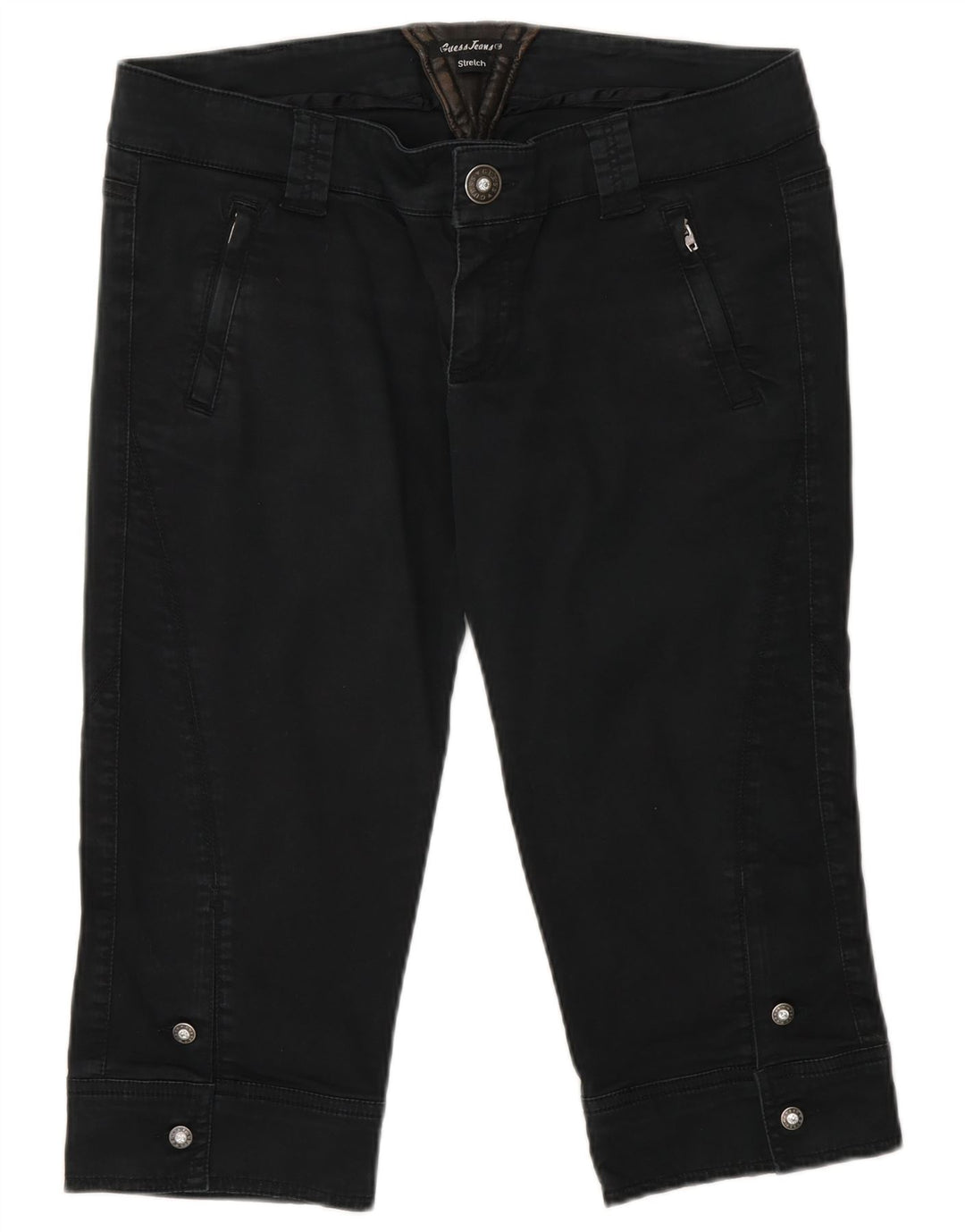 Guess Pantalón Capri Mujer W32 Grande Algodón Negro