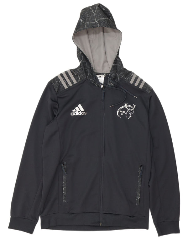 Adidas Mens Munster Rugby Graphic Zip Sudadera con capucha suéter grande gris poliéster