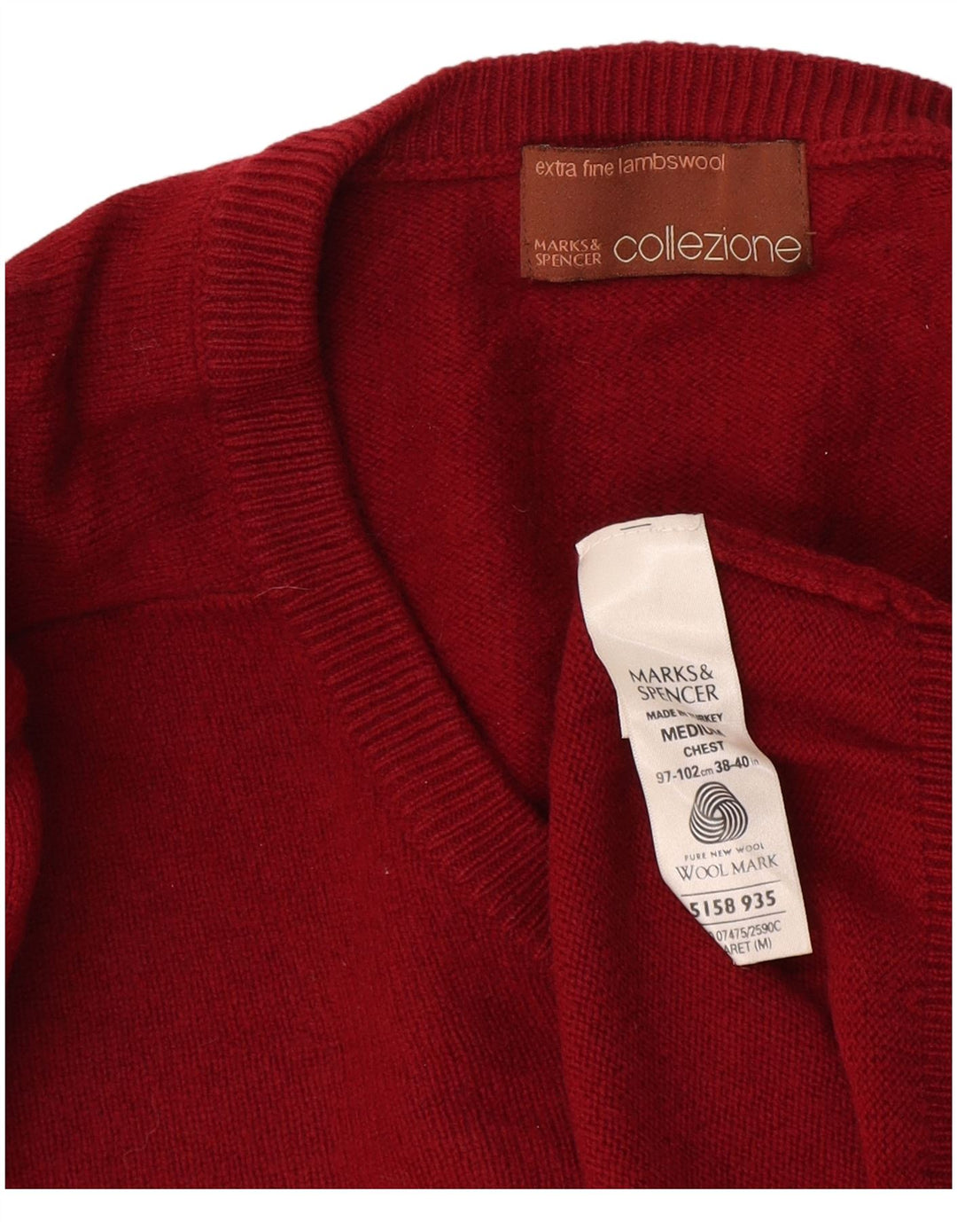 Marks & Spencer Jersey con cuello en V para hombre de lana burdeos medio