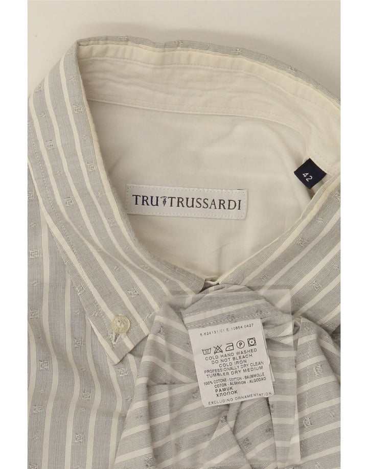 Camisa Trussardi Hombre Talla 42 Grande Gris Rayas Algodón