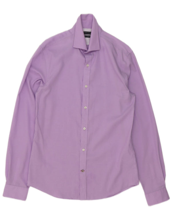 Tommy Hilfiger Camisa Slim Fit para Hombre Talla 15 Algodón Púrpura Mediano
