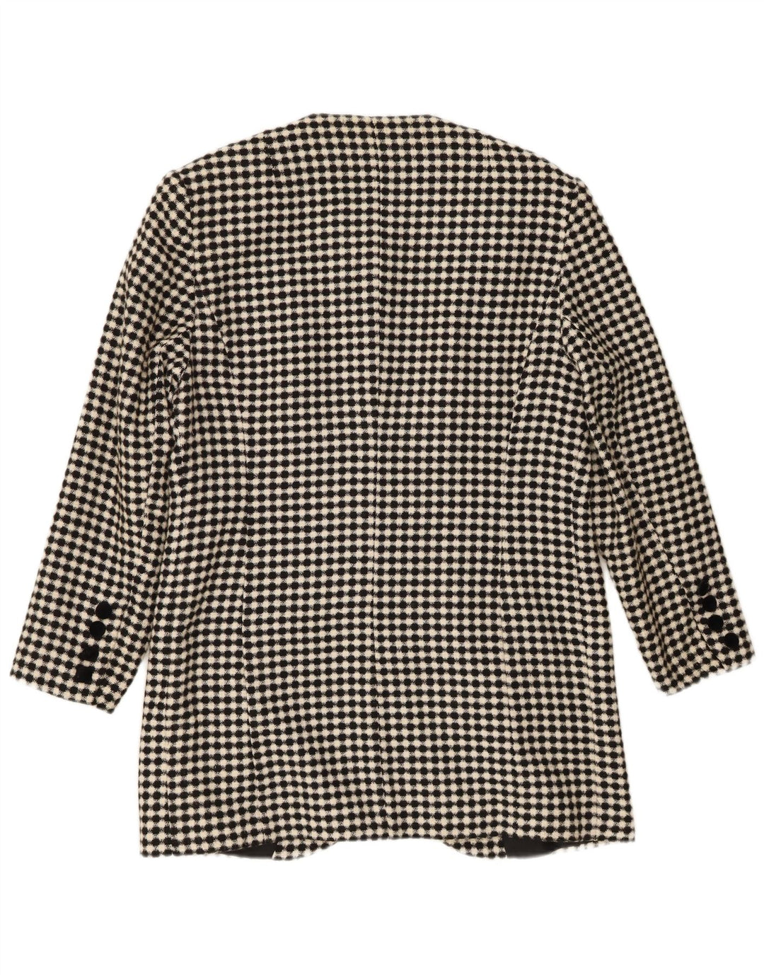 Vintage mujer 4 botones Blazer chaqueta Reino Unido 16 grande negro comprobar poliéster