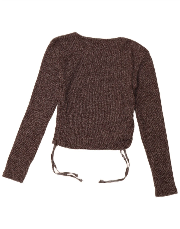 Zara Top corto de manga larga para mujer UK 42 Poliéster marrón medio