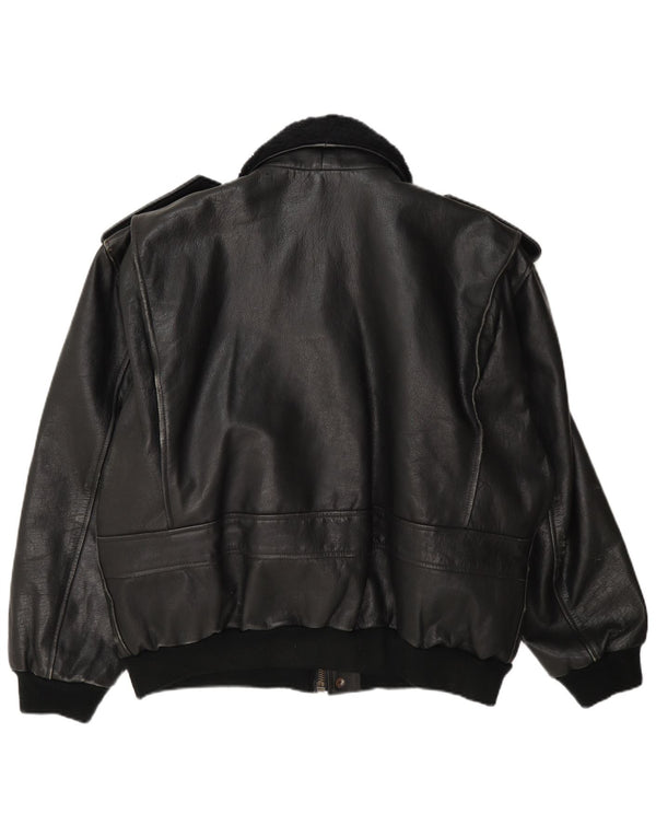 Vintage hombres chaqueta de cuero militar Reino Unido 42 XL negro